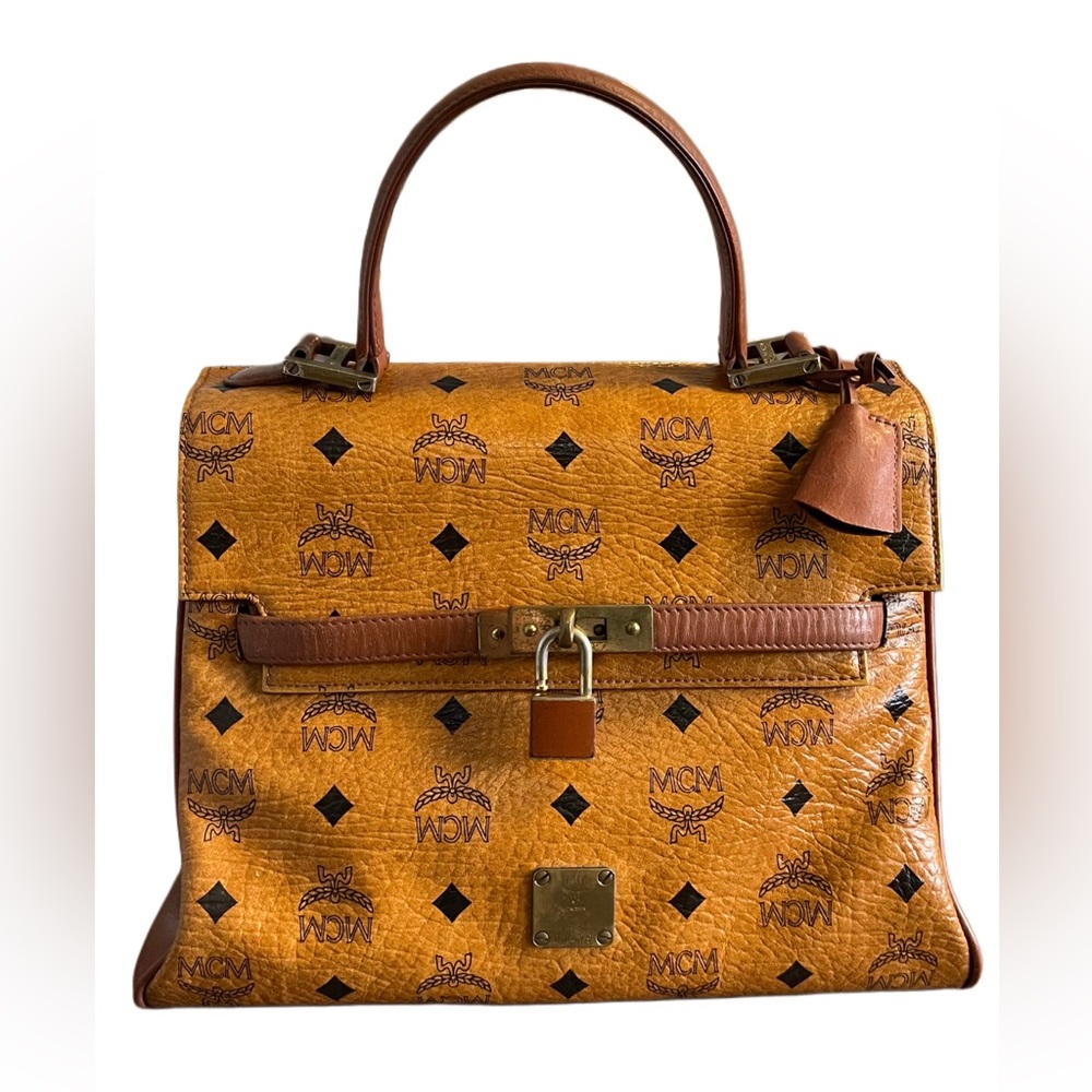 Vintage Rare MCM Kelly Satchel Cognac Bag Made in Germany